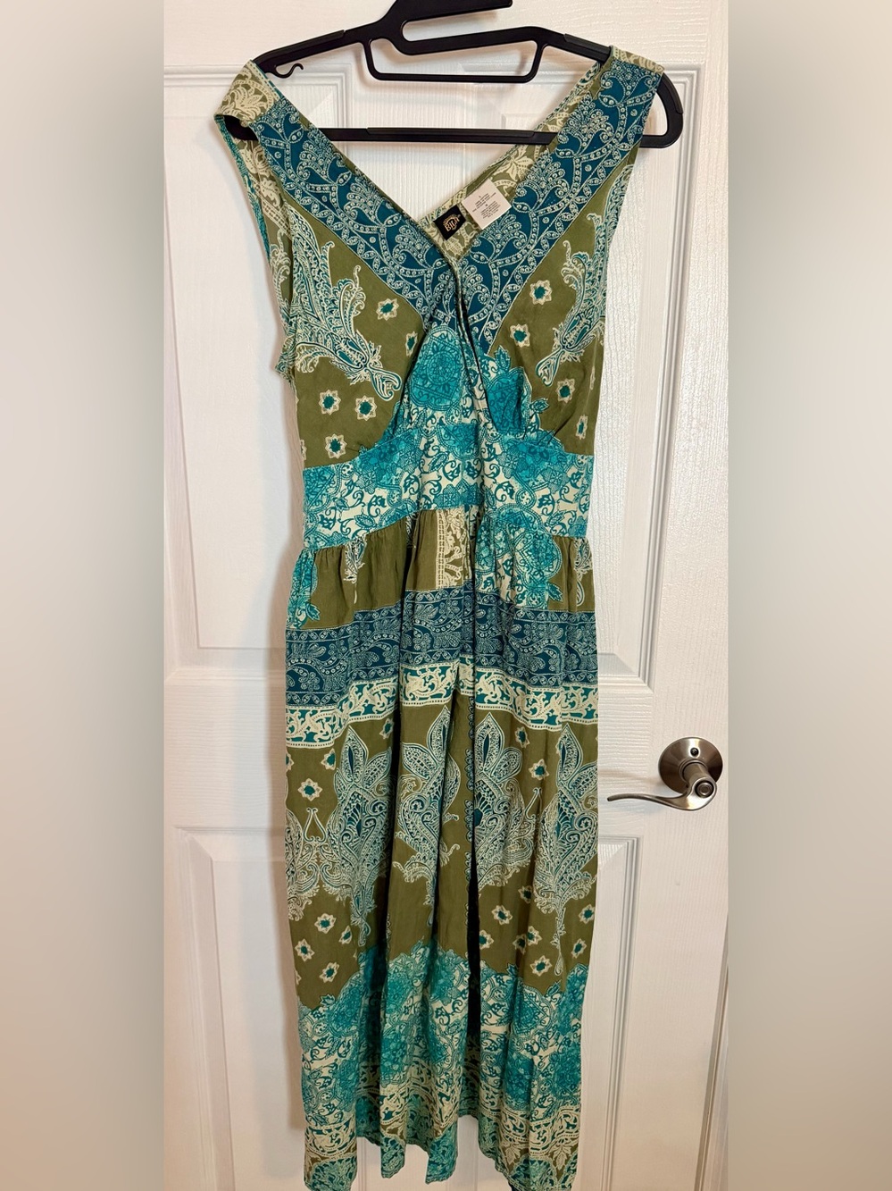 BILA of CA BOHO Maxi Sleeveless Dress Paisley Teal/Green Sz L